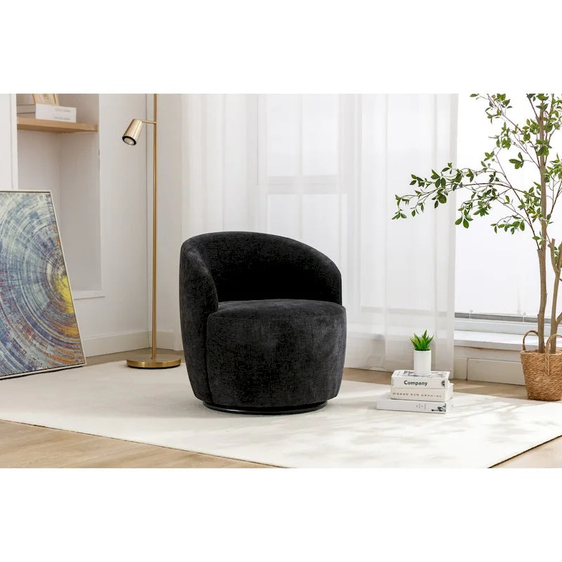 360° Swivel Accent Chair with Chenille Upholstery and High-Density Foam, Round Barrel Design