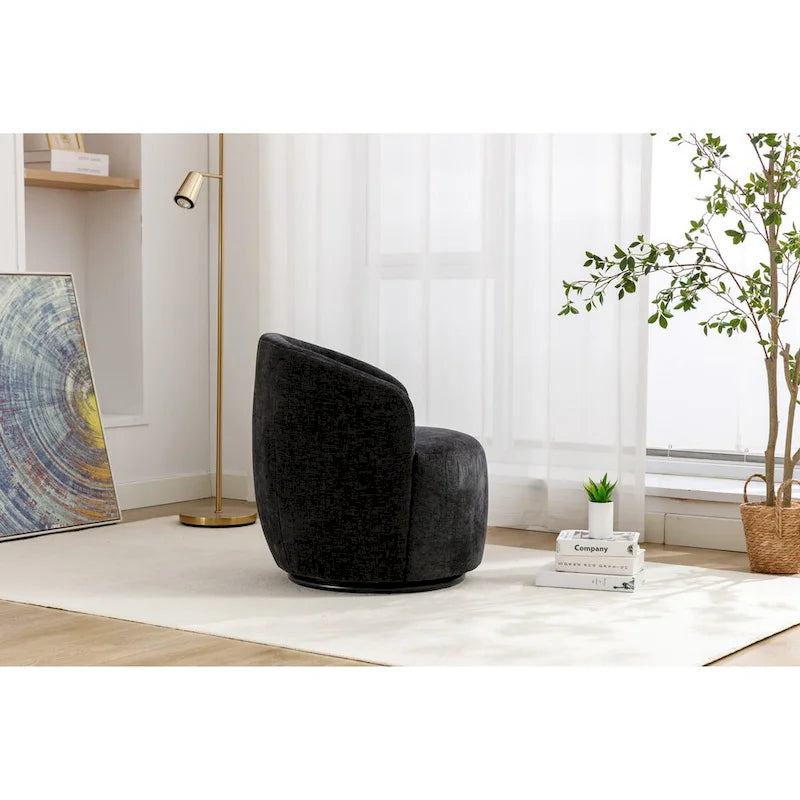 360° Swivel Accent Chair with Chenille Upholstery and High-Density Foam, Round Barrel Design