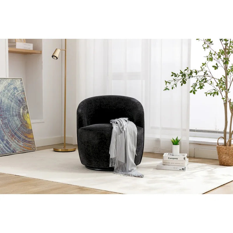 360° Swivel Accent Chair with Chenille Upholstery and High-Density Foam, Round Barrel Design
