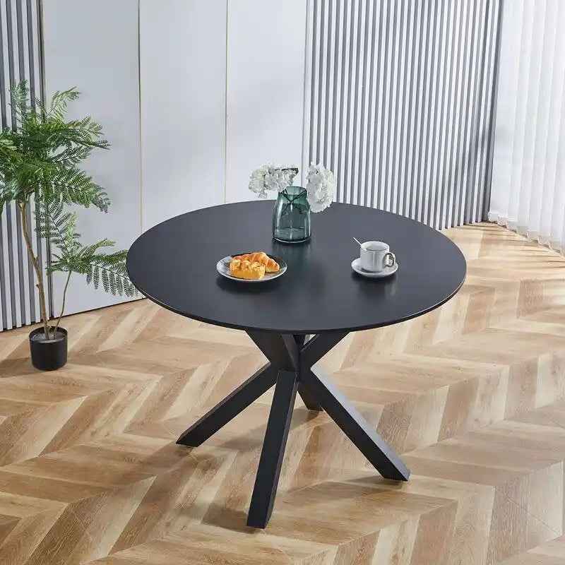 Runder Esstisch im Landhausstil mit MDF-Tischplatte und Metall-Säulenfuß, für 4-6 Personen, 107 cm