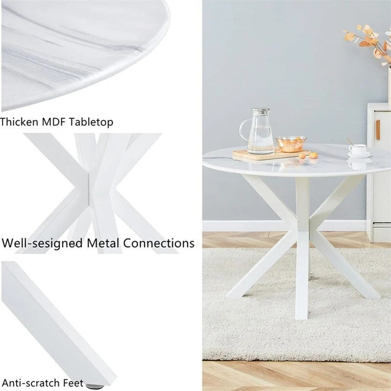 Runder Esstisch im Landhausstil mit MDF-Tischplatte und Metall-Säulenfuß, für 4-6 Personen, 107 cm