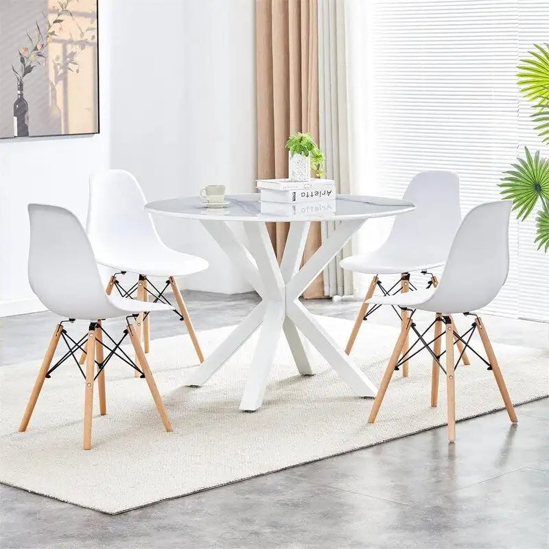 Runder Esstisch im Landhausstil mit MDF-Tischplatte und Metall-Säulenfuß, für 4-6 Personen, 107 cm