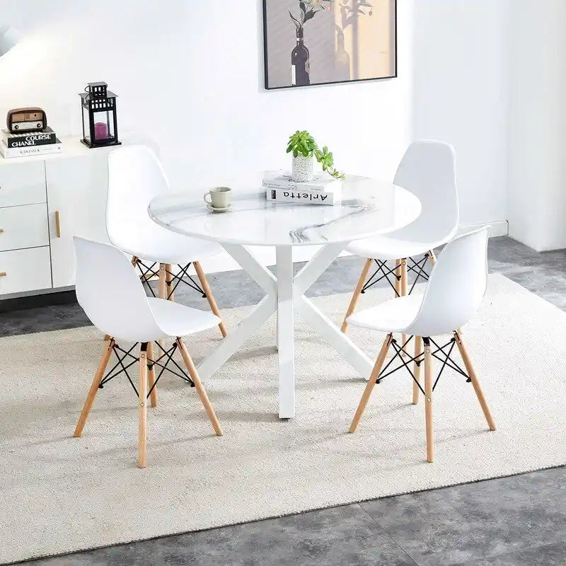 Runder Esstisch im Landhausstil mit MDF-Tischplatte und Metall-Säulenfuß, für 4-6 Personen, 107 cm