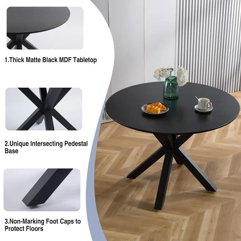 Runder Esstisch im Landhausstil mit MDF-Tischplatte und Metall-Säulenfuß, für 4-6 Personen, 107 cm