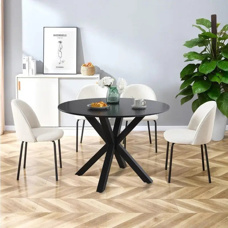 Runder Esstisch im Landhausstil mit MDF-Tischplatte und Metall-Säulenfuß, für 4-6 Personen, 107 cm
