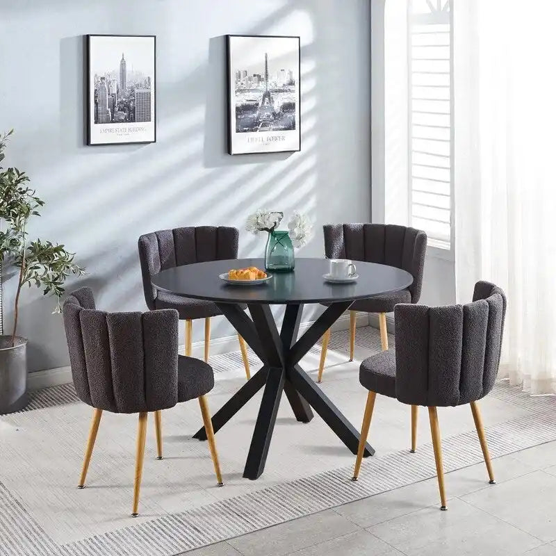 Runder Esstisch im Landhausstil mit MDF-Tischplatte und Metall-Säulenfuß, für 4-6 Personen, 107 cm
