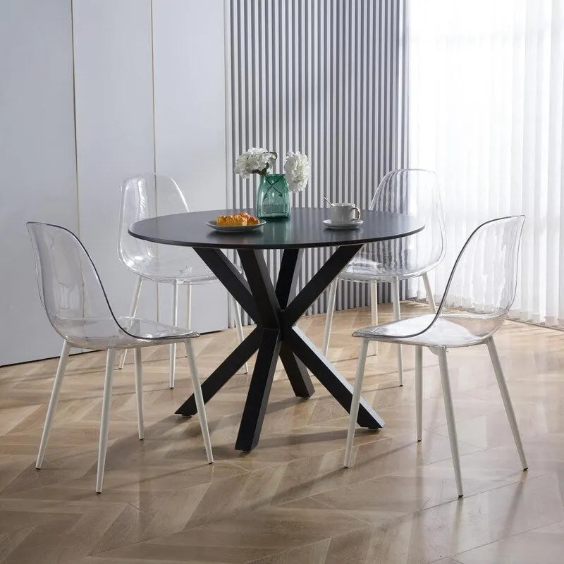 Runder Esstisch im Landhausstil mit MDF-Tischplatte und Metall-Säulenfuß, für 4-6 Personen, 107 cm
