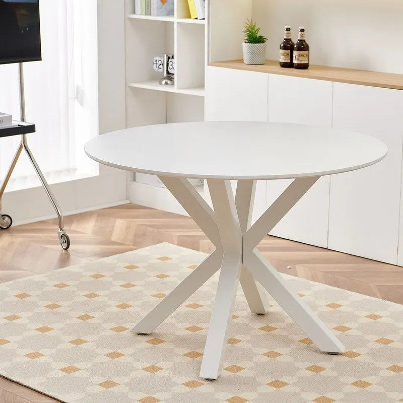 Runder Esstisch im Landhausstil mit MDF-Tischplatte und Metall-Säulenfuß, für 4-6 Personen, 107 cm