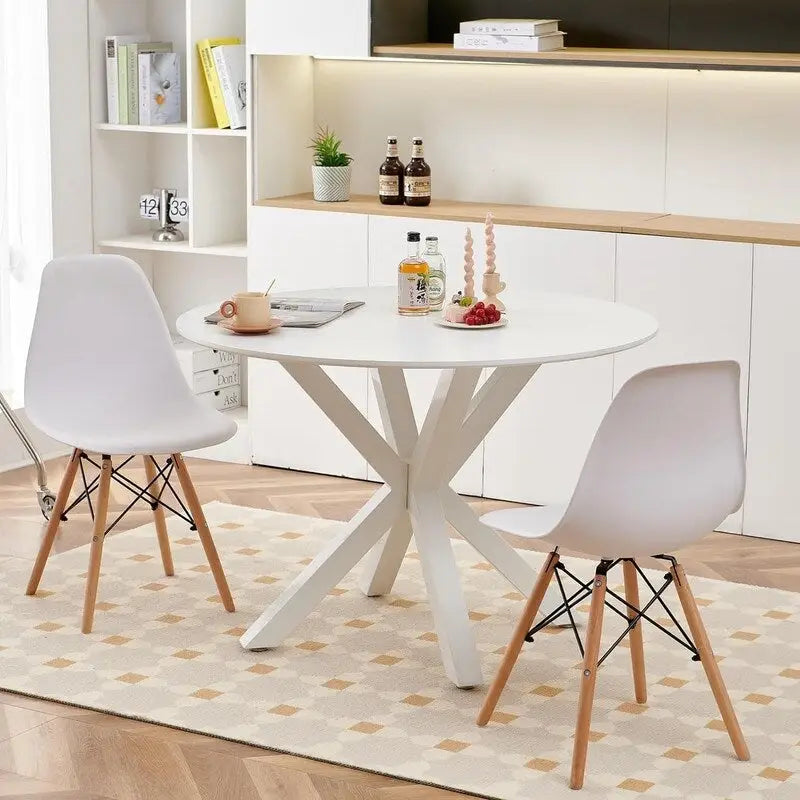 Runder Esstisch im Landhausstil mit MDF-Tischplatte und Metall-Säulenfuß, für 4-6 Personen, 107 cm