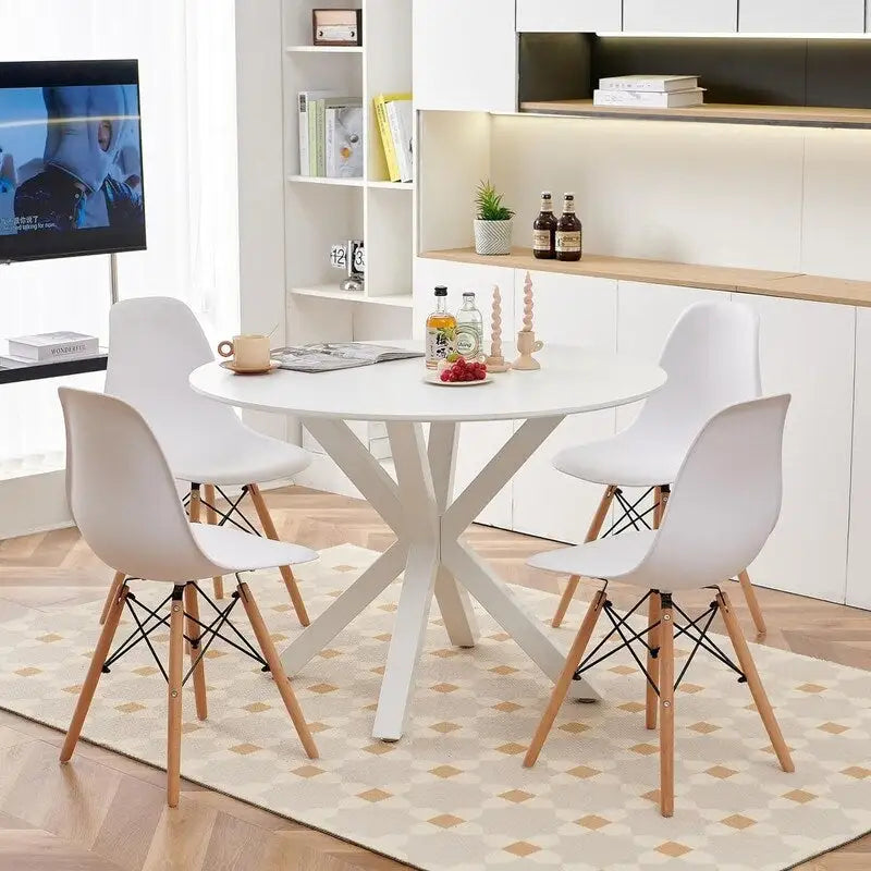 Runder Esstisch im Landhausstil mit MDF-Tischplatte und Metall-Säulenfuß, für 4-6 Personen, 107 cm