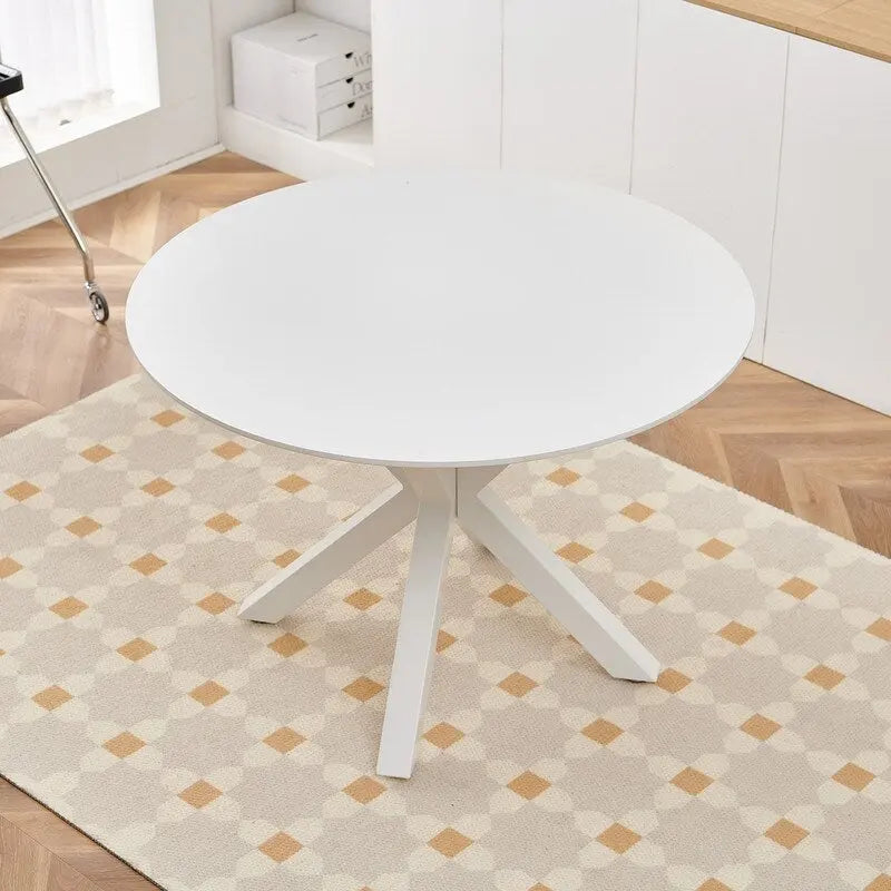 Runder Esstisch im Landhausstil mit MDF-Tischplatte und Metall-Säulenfuß, für 4-6 Personen, 107 cm
