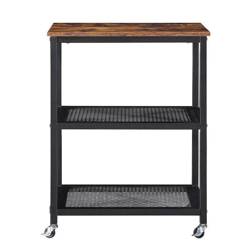 3-Tier Industrial Rolling Kitchen Cart with Metal Mesh Shelves and Caster Wheels, Black