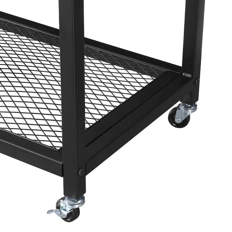 3-Tier Industrial Rolling Kitchen Cart with Metal Mesh Shelves and Caster Wheels, Black