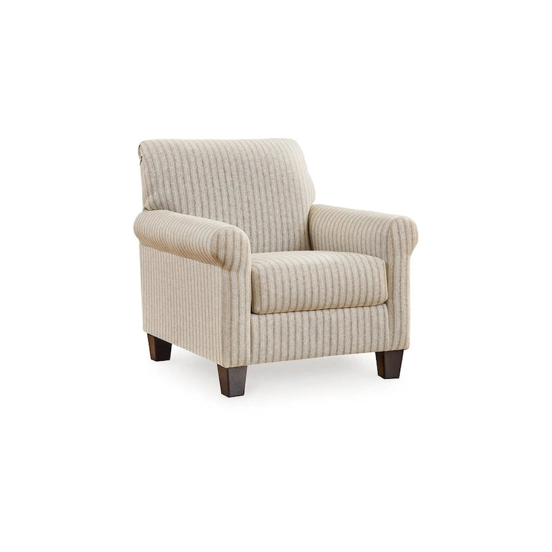 Striped Accent Armchair with Reversible Cushions, Corner-Blocked Frame, and Exposed Legs, Sandstone Beige Polyester, 36 inch