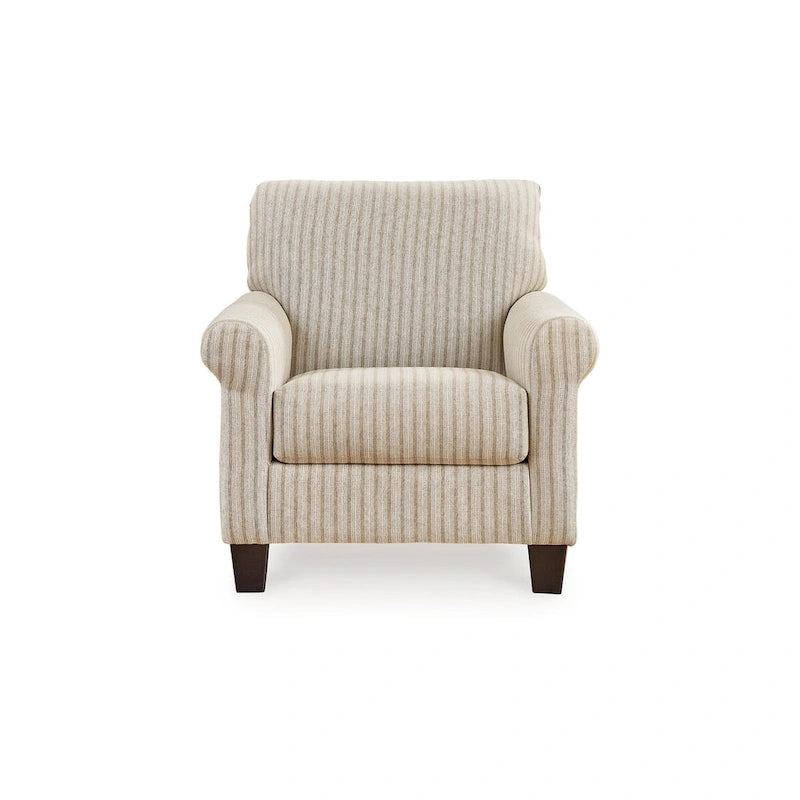 Striped Accent Armchair with Reversible Cushions, Corner-Blocked Frame, and Exposed Legs, Sandstone Beige Polyester, 36 inch