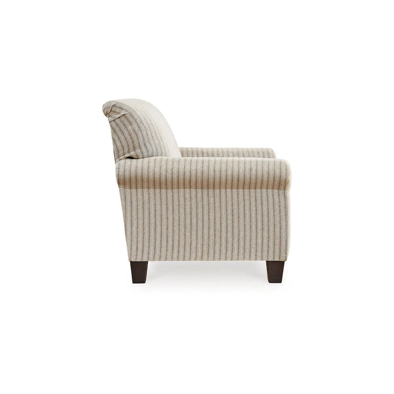 Striped Accent Armchair with Reversible Cushions, Corner-Blocked Frame, and Exposed Legs, Sandstone Beige Polyester, 36 inch