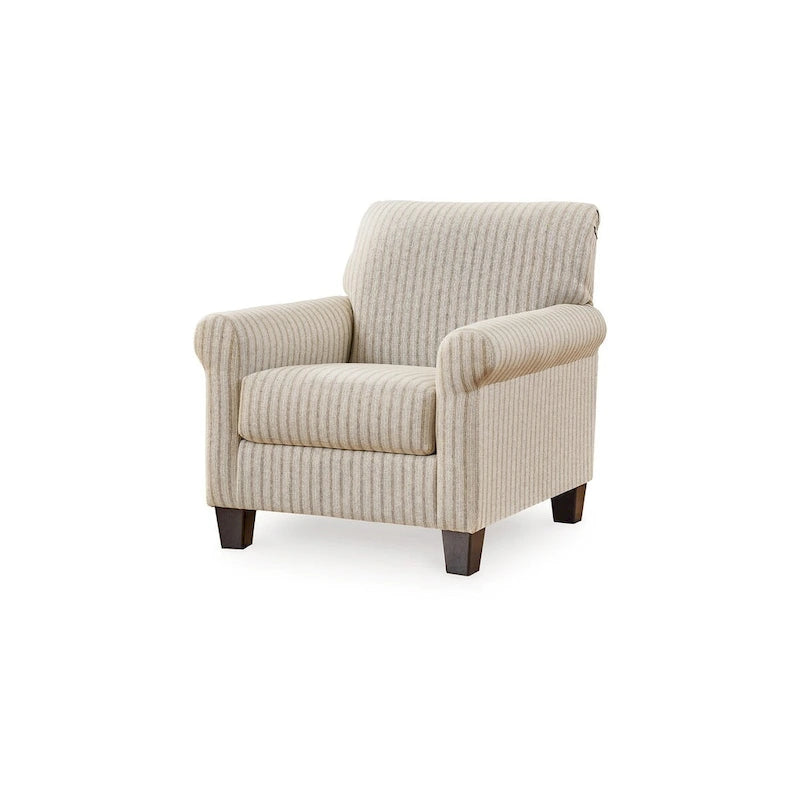 Striped Accent Armchair with Reversible Cushions, Corner-Blocked Frame, and Exposed Legs, Sandstone Beige Polyester, 36 inch