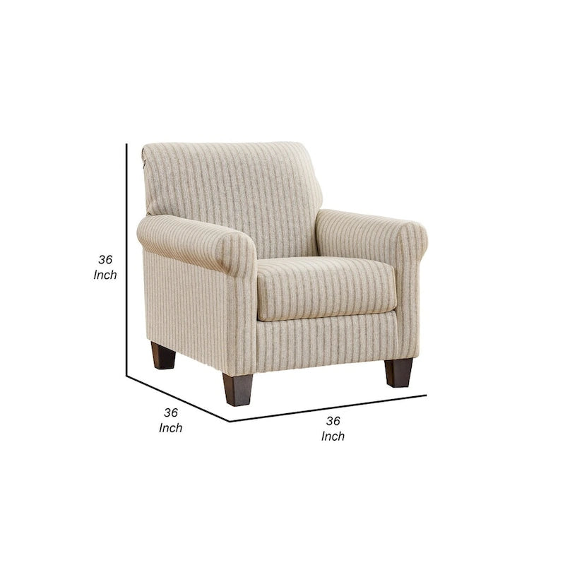 Striped Accent Armchair with Reversible Cushions, Corner-Blocked Frame, and Exposed Legs, Sandstone Beige Polyester, 36 inch