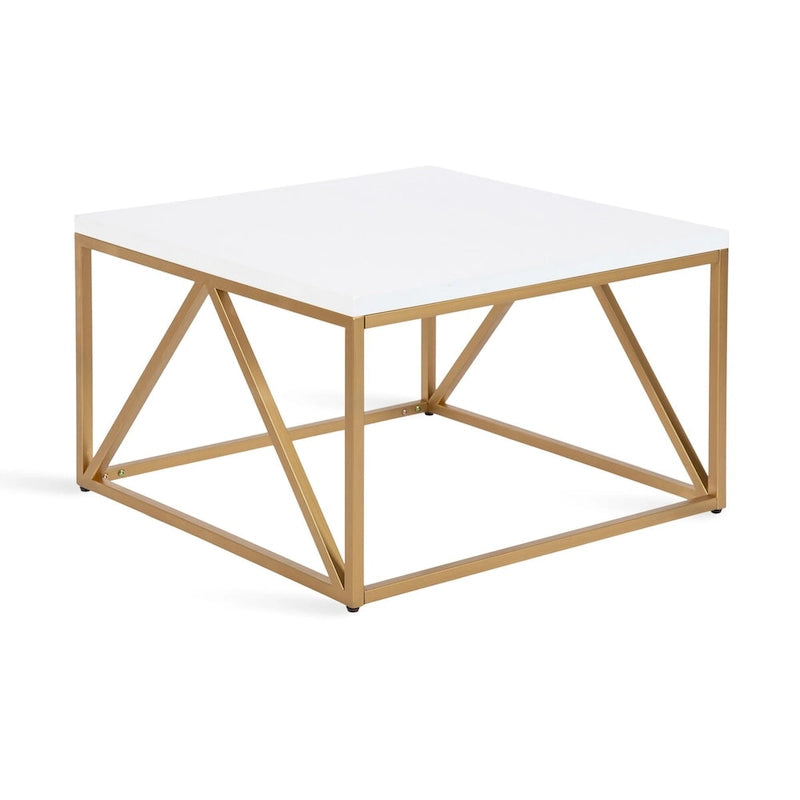 Quadratischer geometrischer Couchtisch mit Metallgestell, moderner Glamour-Stil in Weiß und Gold