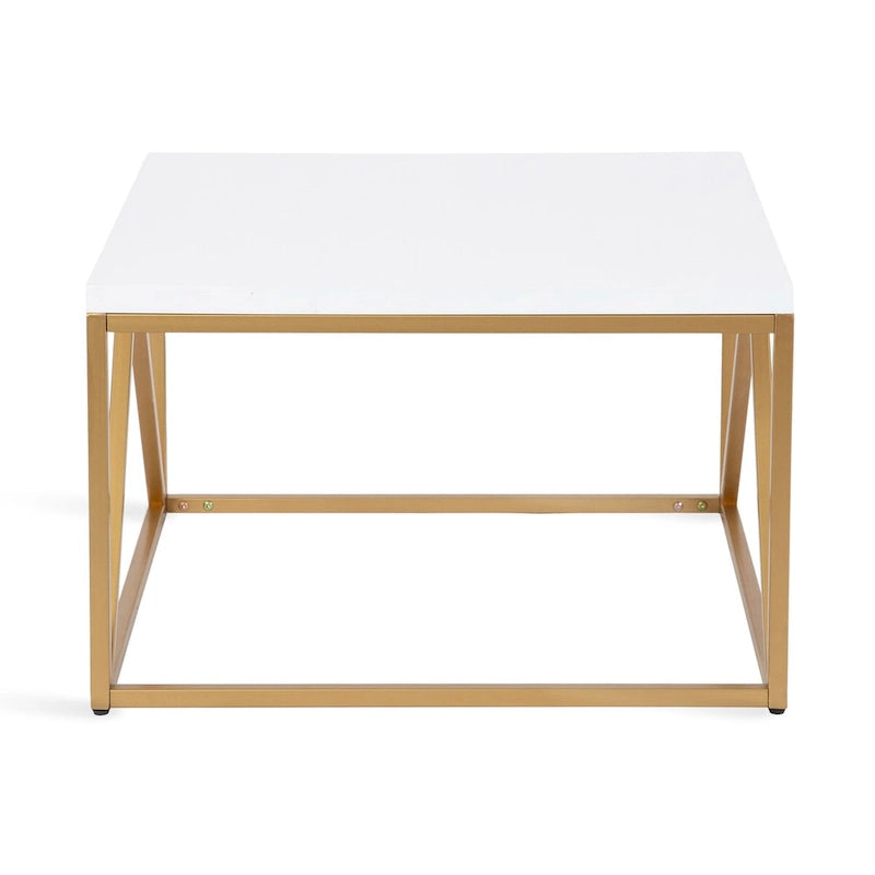 Quadratischer geometrischer Couchtisch mit Metallgestell, moderner Glamour-Stil in Weiß und Gold