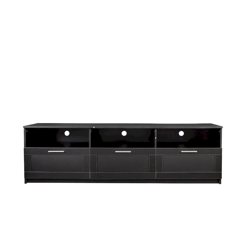 Moderner minimalistischer TV-Schrank mit 3 offenen Fächern und 3 Schubladen aus hochdichter Platte, geeignet für Fernseher bis 80 inch