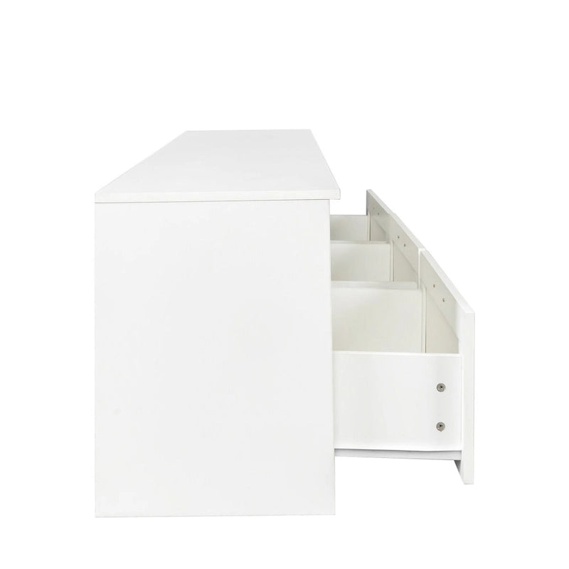 Moderner minimalistischer TV-Schrank mit 3 offenen Fächern und 3 Schubladen aus hochdichter Platte, geeignet für Fernseher bis 80 inch