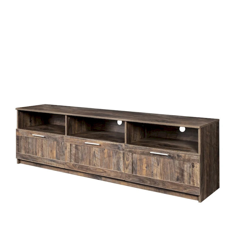 Moderner minimalistischer TV-Schrank mit 3 offenen Fächern und 3 Schubladen aus hochdichter Platte, geeignet für Fernseher bis 80 inch