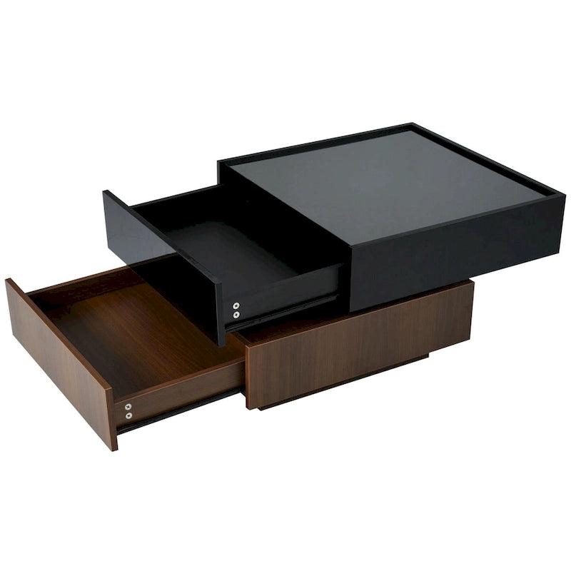 360° drehbarer Couchtisch mit 2 Schubladen und erhöhtem Rand, hochglänzende UV-Beschichtung, quadratisch