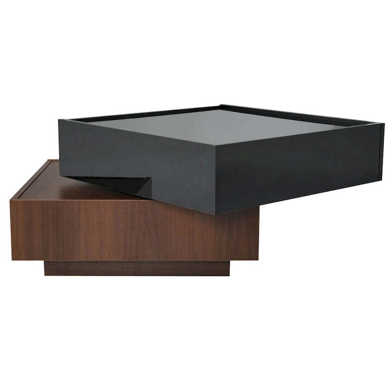 360° drehbarer Couchtisch mit 2 Schubladen und erhöhtem Rand, hochglänzende UV-Beschichtung, quadratisch