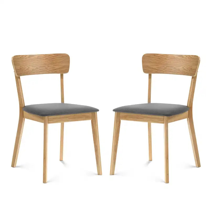 Esszimmerstuhl im Mid-Century-Stil mit gepolsterter Schaumstoffsitzfläche, Leiterlehne und Rubberwood-Gestell, 2er-Set, Eiche