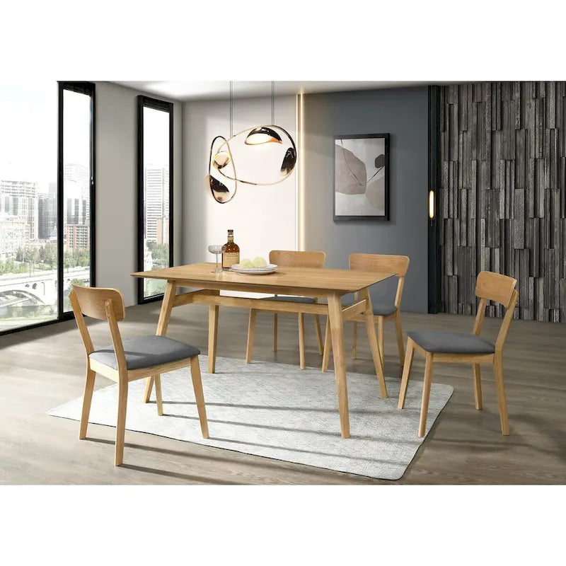 Esszimmerstuhl im Mid-Century-Stil mit gepolsterter Schaumstoffsitzfläche, Leiterlehne und Rubberwood-Gestell, 2er-Set, Eiche