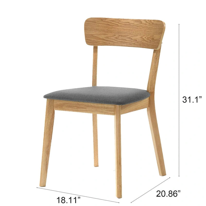Esszimmerstuhl im Mid-Century-Stil mit gepolsterter Schaumstoffsitzfläche, Leiterlehne und Rubberwood-Gestell, 2er-Set, Eiche