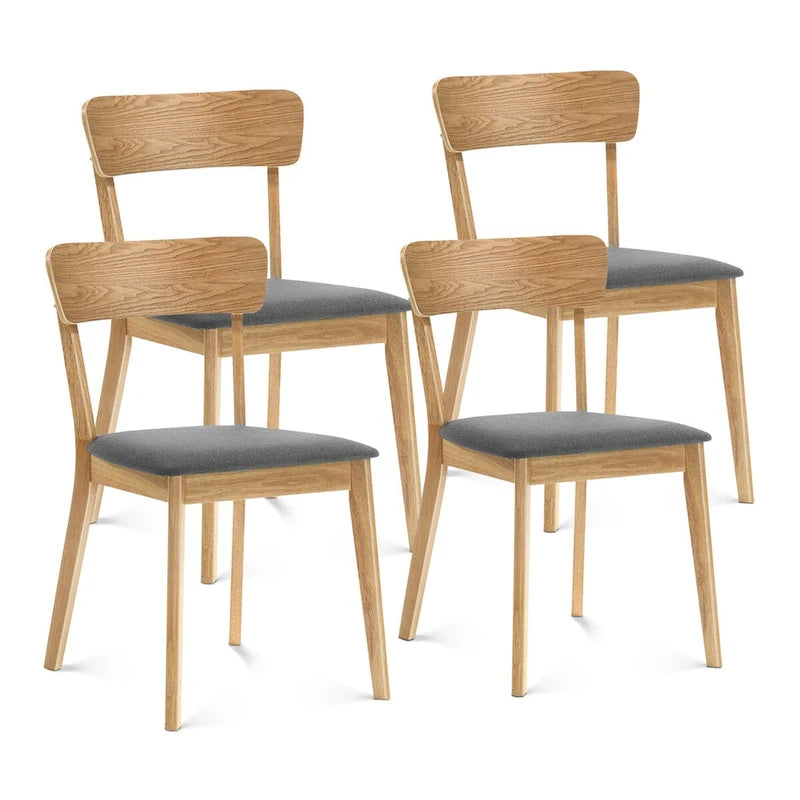 Esszimmerstuhl im Mid-Century-Stil mit gepolsterter Schaumstoffsitzfläche, Leiterlehne und Rubberwood-Gestell, 2er-Set, Eiche