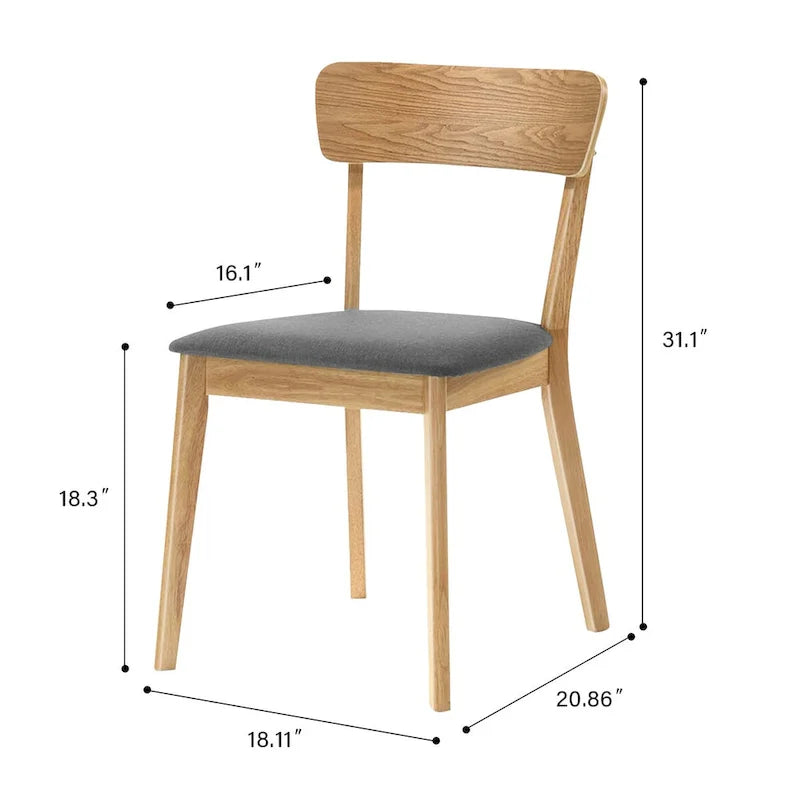 Esszimmerstuhl im Mid-Century-Stil mit gepolsterter Schaumstoffsitzfläche, Leiterlehne und Rubberwood-Gestell, 2er-Set, Eiche