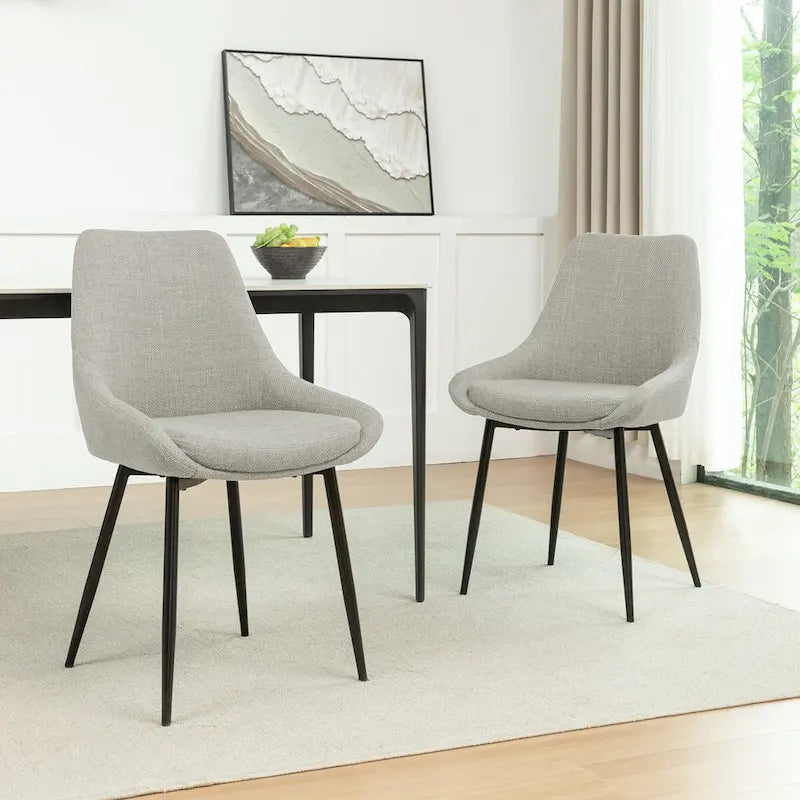 Gepolsterter Esszimmerstuhl aus Stoff mit pulverbeschichteten Stahlbeinen, Mid-Century-Modern-Stil