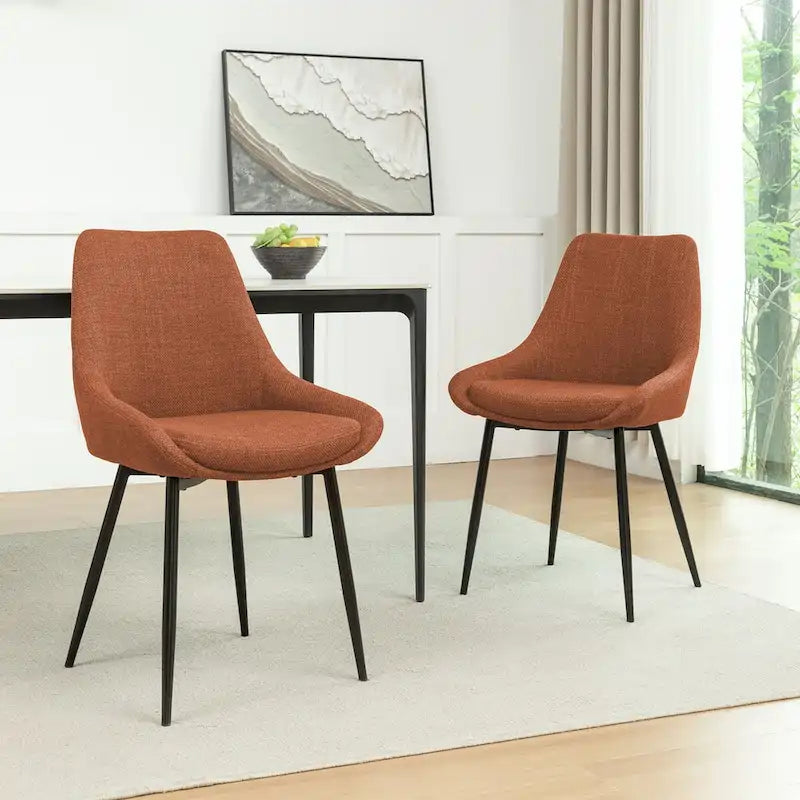 Gepolsterter Esszimmerstuhl aus Stoff mit pulverbeschichteten Stahlbeinen, Mid-Century-Modern-Stil