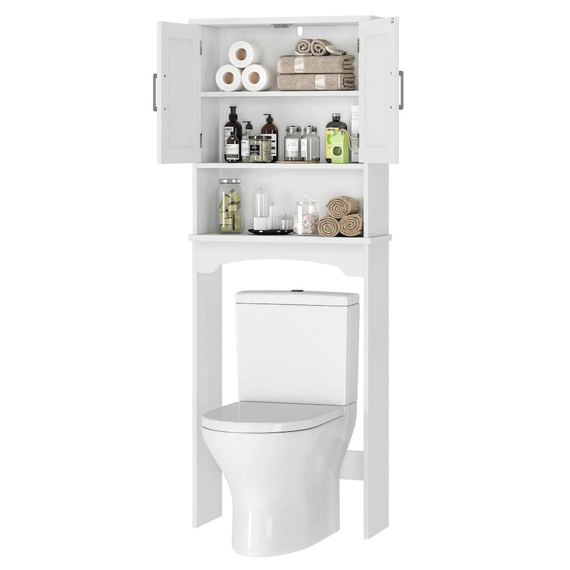 Over-The-Toilet Storage Cabinet with Double Doors, Anti-Tip Wall Mount, Waterproof MDF, White