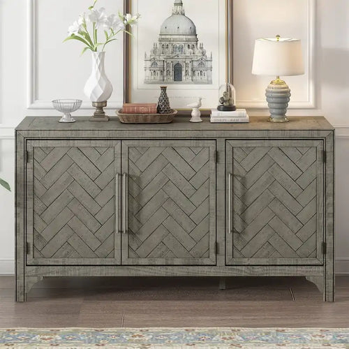 3-Door Pine Veneer Sideboard Cabinet with Adjustable Shelves, MDF Construction, 275 lb Top Capacity